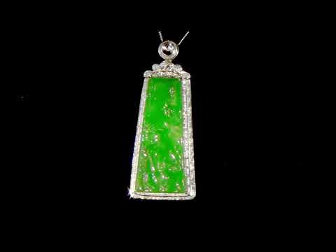 18k White Gold Natural Green Jadeite Carved Pendant