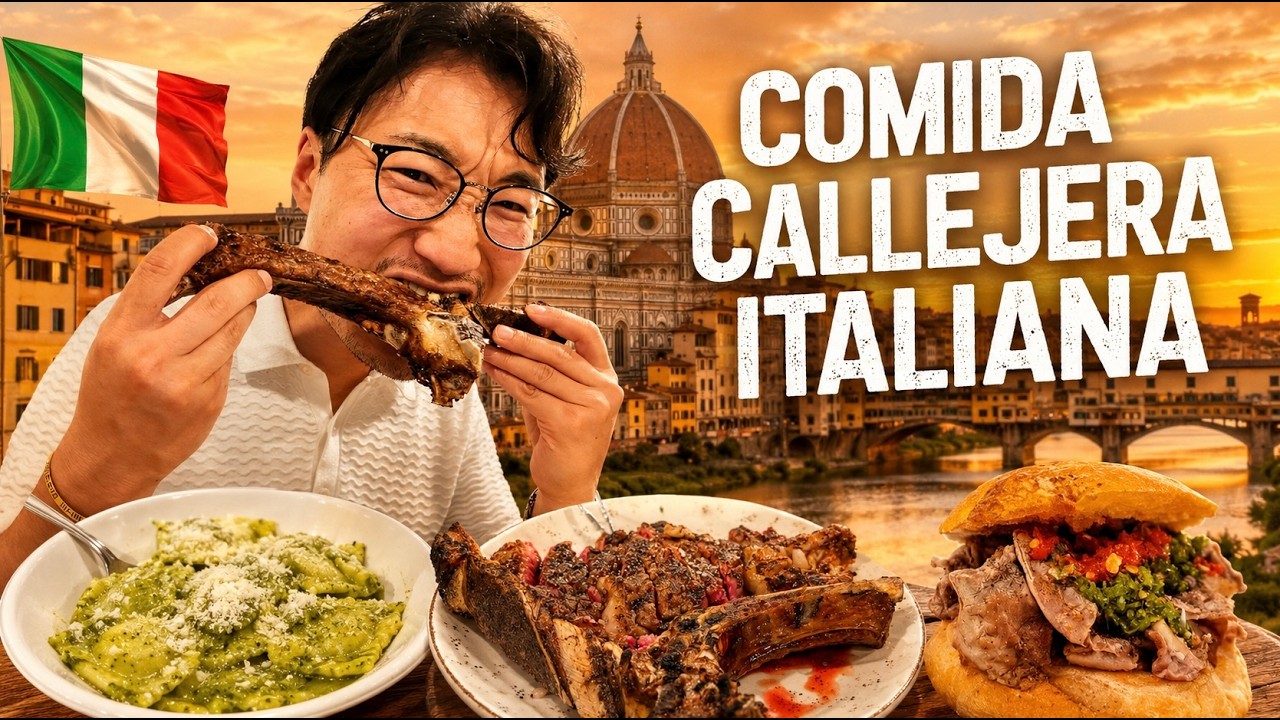 Probando comida callejera italiana en Florencia! 🇮🇹
