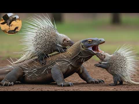 Komodo Dragon vs Porcupine : A Brutal Battle on the African Savannah | animal fights