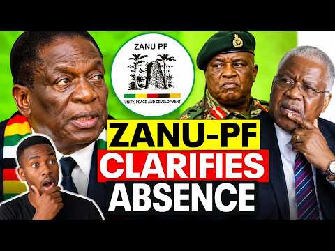 Zanu-PF logo outside party headquarters in Harare with Zimbabwe flag