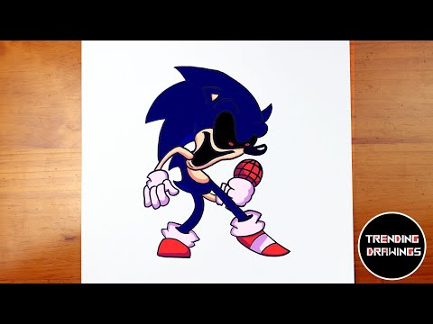 How To Draw FNF MOD Character - Sonic EXE Easy Step by Step