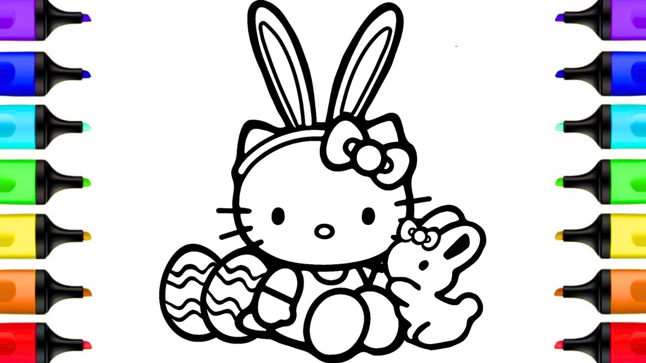 Easter Hello Kitty Bunny & Easter Eggs Coloring Pages | Hello Kitty and Friends Easter Coloring Book