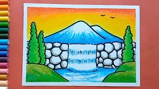 Easy & Simple Waterfall drawing | How to draw waterfall