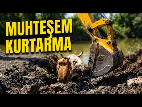 🐄 ÇAMURA SAPLANAN İNEK İŞ MAKİNESİYLE KURTARILDI! 🚜