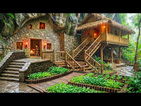 Storm Destroyed My Tree House — I Built a Warm & Safe Hidden Underground Stone Shelter Full Build