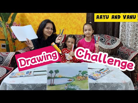 Aayu Vs Vanu Vs Mumma DRAWING CHALLENGE 🎨🖌🏞🤩🤩 | Drawing Challenge | Aayu and Vanu