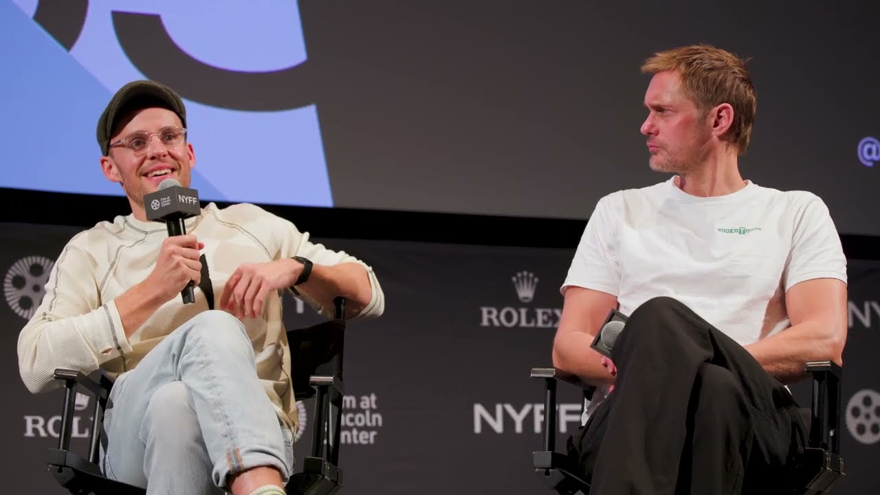 Harry Lighton and Alexander Skarsgård on Pillion