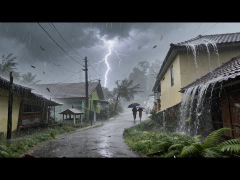 Heavy rain in beautiful Indonesian Village||walking in heavy rain