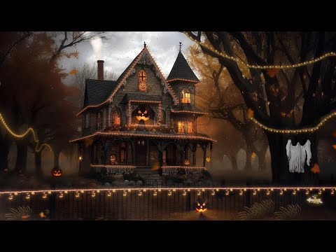 Autumn Haunted House Halloween Ambience with Relaxing Spooky Sounds, Crunchy Leaves and White Noise🍂