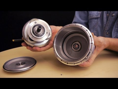 The inside of an e-bike hub motor, with planetary gears.