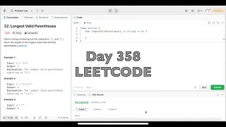 YouTube video 'Day 358: LeetCode Problem 32. Longest Valid Parentheses - Swift'