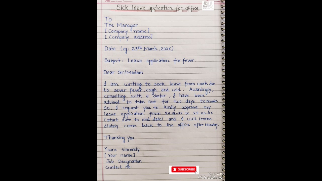 Sick leave application for office l Application for leave of absence l  letter writing format