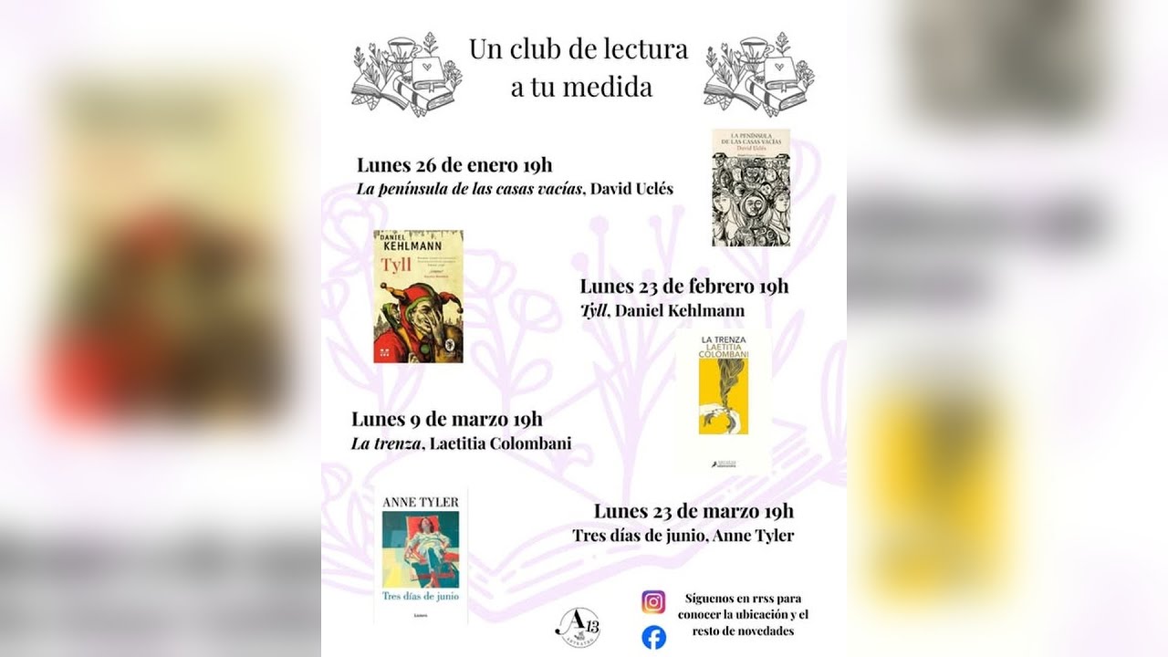 Nueva agenda del club de lectura de A13