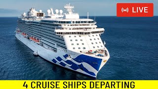 SHIPS TV - 4 Cruise Ships Depart Port of Southampton (LIVE)