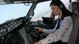 Beautiful Female Pilot Take Off Her Boeing B737-800 | Cockpit View | GoPro