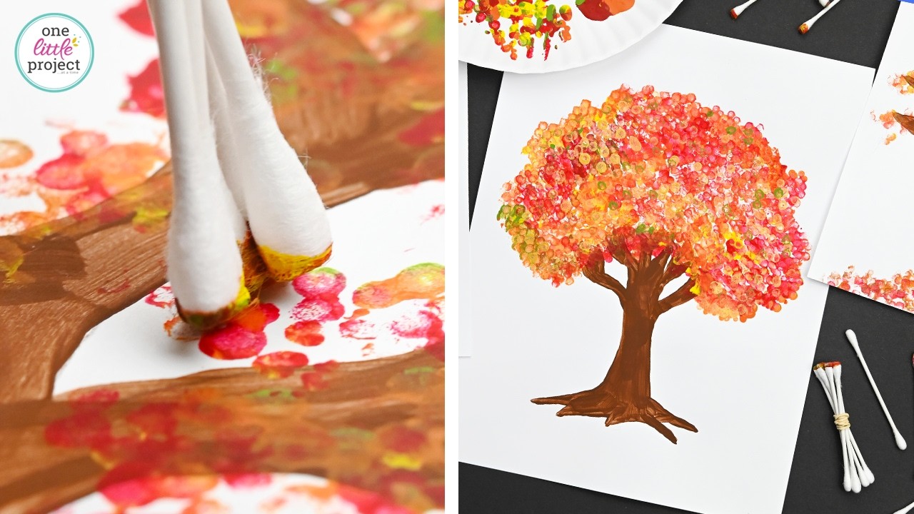 Q-Tip Fall Tree Painting | Easy Tree Painting with Cotton Swabs