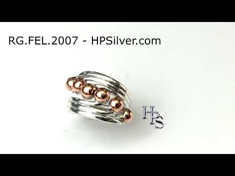 HPSilver - Sterling Silver and Copper Adjustable Ring RG.FEL.2007, Hand crafted silver wire ring