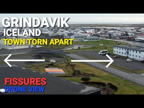 Grindavik fissures. Town that was torn apart. As seen from drone on May 5, 2025. 4K