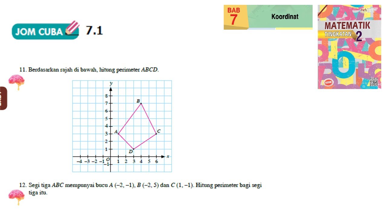 KSSM Matematik Tingkatan 2 Bab 7 koordinat jom cuba 7.1 no11-no12 buku teks form2