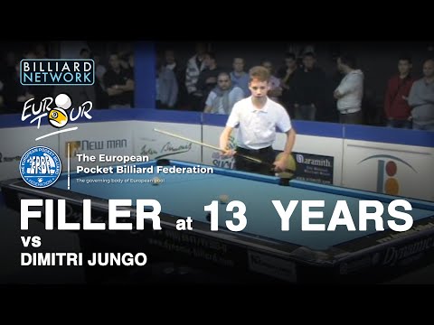 Joshua FILLER at 13 Years! --- DAVID vs GOLIAT! --- Eurotour match vs Dimitri JUNGO - 9 ball - 2010