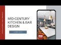 Reico Kitchen & Bath Mid-century kitchen/bar design in Masterpiece Levan Rainfall door with Hanstone Strato and Bally Butcherblock tops.