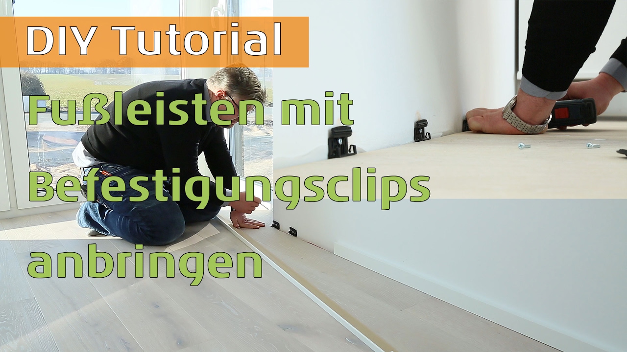 Fit skirting boards with fixing clips and inside/outside/end caps