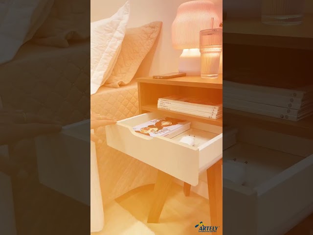 Mesa de Canto/Cabeceira Vip com Nicho 1 Gaveta Cedro/Off White - Artely