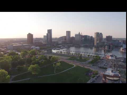 baltimore skyline inner harbor drone shot
