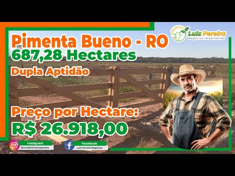 Oferta em Pimenta Bueno RO 687 hectares, com 484 hec  em pastagens, excelente