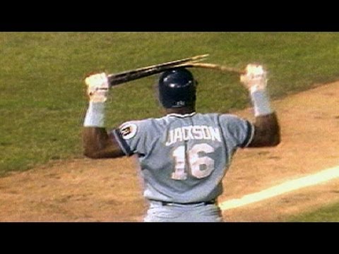 Bo Jackson BREAKS bat over his helmet!
