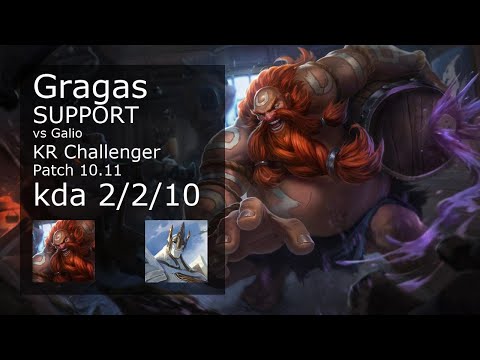 Gragas Support vs Galio - KR Challenger 2/2/10 Patch 10.11 Gameplay
