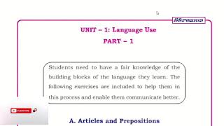2nd PUC English workbook key answers. Articles and prepositions. with explanation.