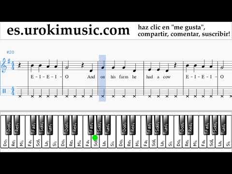 Como Tocar Piano (mano derecha) Old MacDonald - Had a Farm Tablatura Parte#2 um-b927