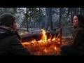 Building a Long Log Fire in heavy snowfall | Winter Bushcraft Camping