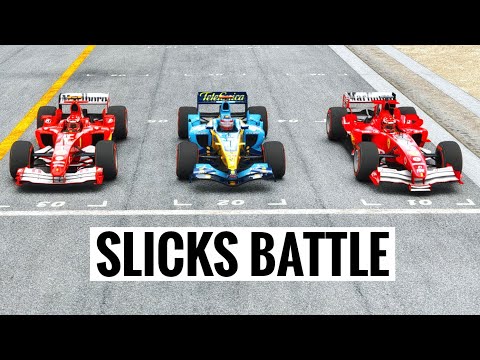 Renault R25 SLICKS vs Ferrari F1 2005 SLICKS vs Ferrari F1 2004 SLICKS - Barcelona Montmeló