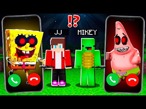 Insane SpongeBob & Patrick.exe Encounter in Minecraft - Calling Mikey & JJ at Night!