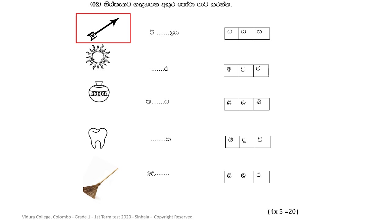 Grade 1   1st Term Test   Sinhala    Guidance
