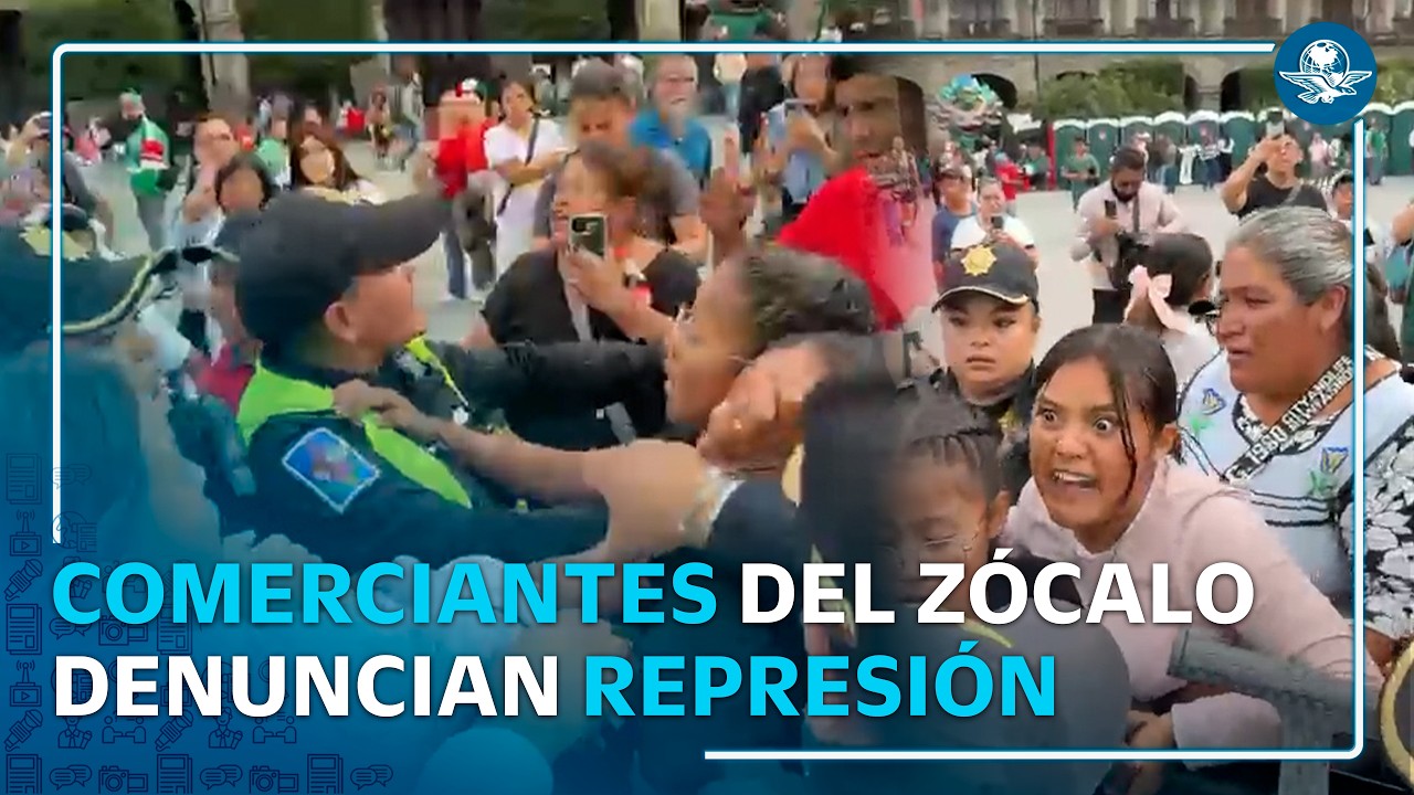 Policías y comerciantes se enfrentan en el Zócalo previo al Grito de Sheinbaum