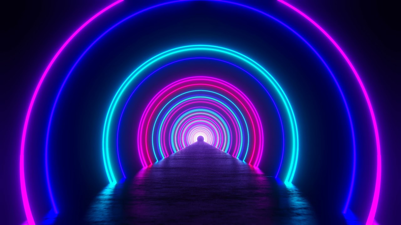 Looped Abstract Background of Flight in Iridescent Neon Circles Tunnel Abstract Video | Ultra HD 4K