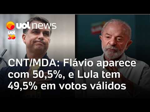 Flávio Bolsonaro aparece com 50,5%, e Lula tem 49,5% em votos válidos para o 2º turno, diz CNT/MDA