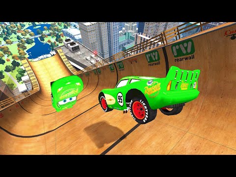 GTA IV McQueen Green Mega Car Jump Testing Ep. 2 - GTA IV Cars Fire Physics Test