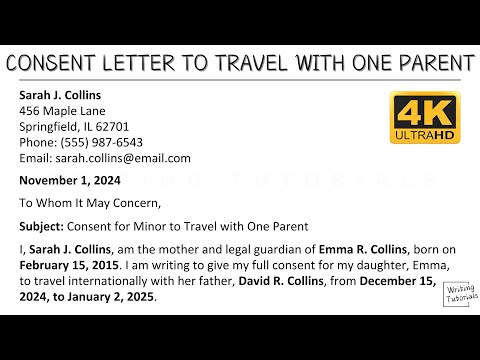 How To Write Consent Letter to Travel with One Parent with Sample and Explanation | WritingTutorials