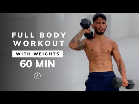 1 HOUR FULL BODY WITH WEIGHTS - Full Body Workout With Dumbbells (No Repeats)