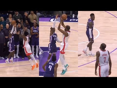 Dennis Schröder erzielt den Siegtreffer gegen die Rockets und starrt KD anschließend an, nachdem ...