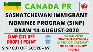 Saskatchewan Conducts Big Draw | SINP Score Drops by 1 point | SINP Draw 14 August 2020
