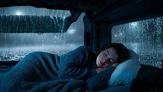 Heavy Rain & Thunderstorm on a Camping Car | Rain Sounds for Deep Sleep