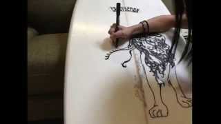 Surfboad painting time lapse 「Tribal Lion」