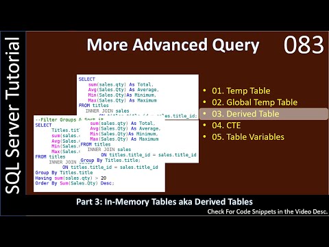 More Advanced SQL Queries | Derived Tables | SSMS TSQL Tutorial #83