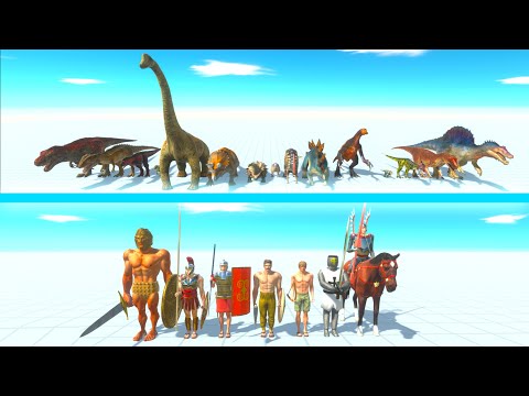 ALL DINOSAURS Team vs ANCIENT HUMANS Team - Animal Revolt Battle Simulator ARBS