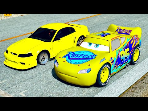 Lightning McQueen Yellow Edition vs Ford Mustang Cobra Drag at - Drag Race 10 KM